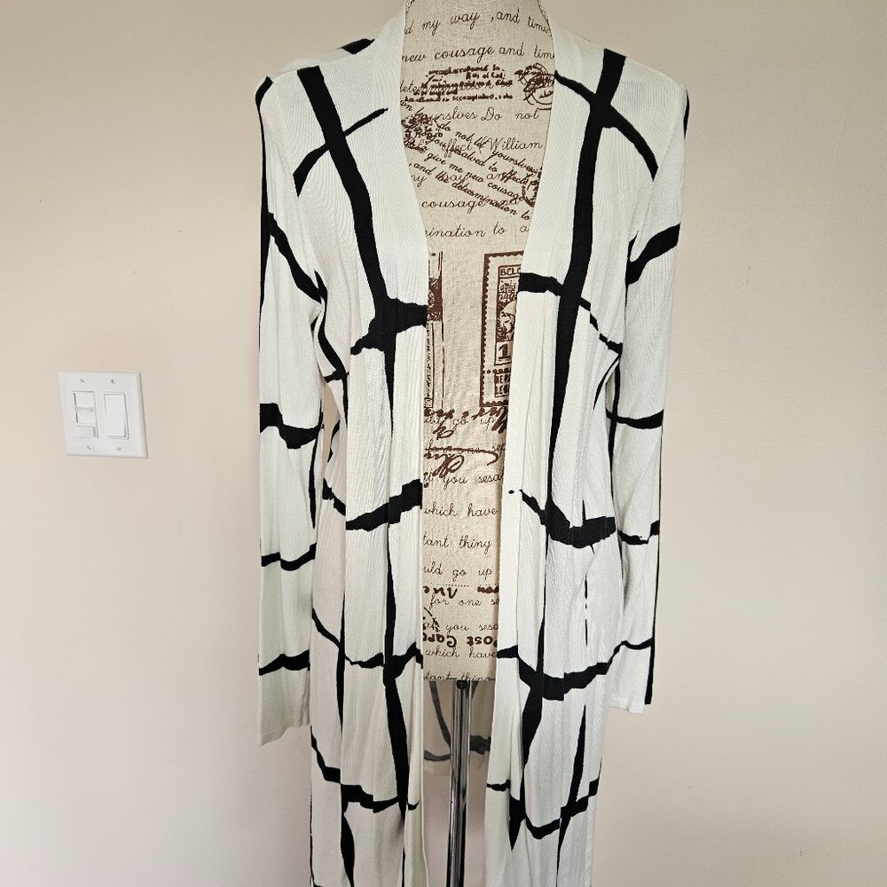 Window pane patterned open cardigan